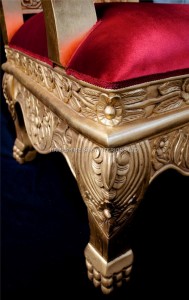 HUGE TUDOR THRONE CHAIR IN GOLD LEAF AND RED VELVET WITH CRYSTAL BUTTONS.jpg1