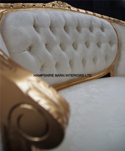 3 Double Ended Gold & Ivory French Louis Ornate Chaise Longue Sofa Home Salon