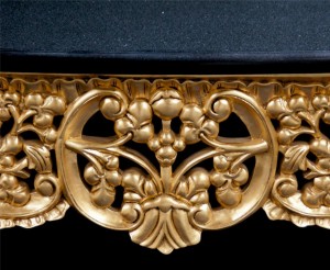 RITZ GOLD LEAF ORNATE CONSOLE TABLE W BLACK MARBLE TOP DISPLAY ENTRANCE HALL