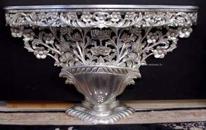  DESIGNERS BOUQUET DE FLEUR SILVER LEAF HALL CONSOLE TABLE FLOWER CARVED MAHOGANY