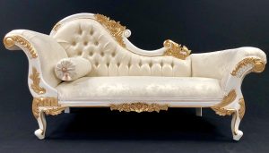 11 Beautiful Chaise WHITE & Gold Frame with Ivory cream fabric Medium Size